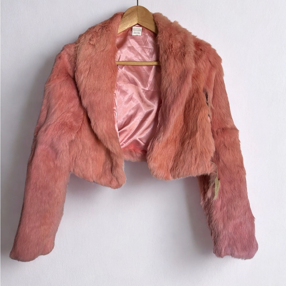 Pink Rabbit Fur Cropped Jacket
